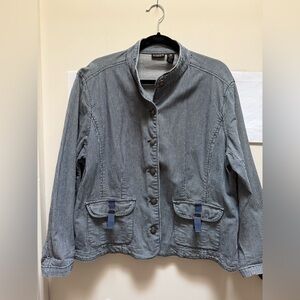 Chico's Denim Jacket with Blue  and White Stripes. Size 3 (L-XL)